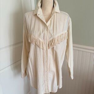 Vintage Cream Western Shirt with Fringe front & back